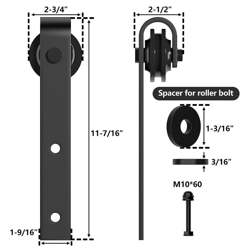skysen Sliding Barn Door Hardware Roller Set Black (J Shape Hanger) - Image 4